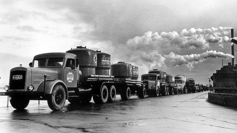 Trucks with silos on the back