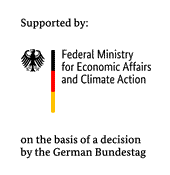 Coat of arms of the Federal Republic of Germany; text: Supported by Federal Ministry for Economic Affairs and Climate Action