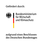 Wappen der Bundesrepublik Deutschland, Text: Gefördert durch Bundesministerium für Wirtschaft und Klimaschutz