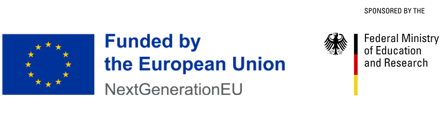 European flag and federal eagle, next to the texts "Funded by the European Union" and "Sponsored by the Federal Ministry of Education and Research"