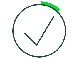 Grünes Häkchen-Symbol in einem Kreis mit einem grünen Balken oben rechts, das einen abgeschlossenen Vorgang darstellt.