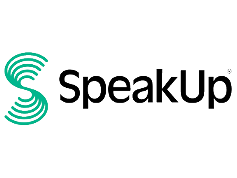 Logo von SpeakUp: Ein grünes S aus mehreren S-förmigen Linien, daneben das Wort "SpeakUp"