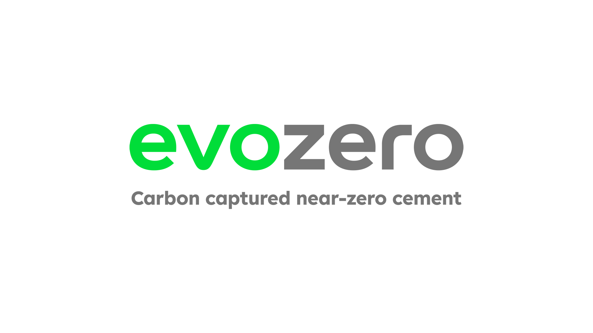 Evozero logo with "evo" in green and "zero" in grey lowercase letters, followed by the tagline "Carbon captured near-zero cement" in smaller grey text beneath.