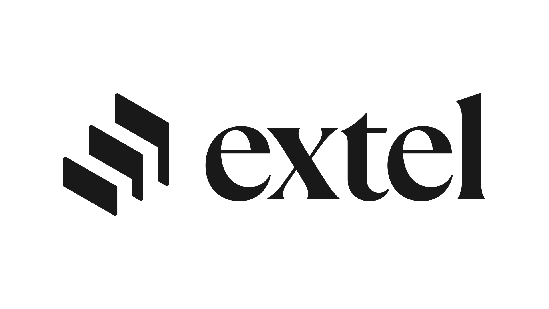 Extel logo featuring three stacked diagonal bars on the left, followed by the word "extel" in bold, stylized lowercase font.