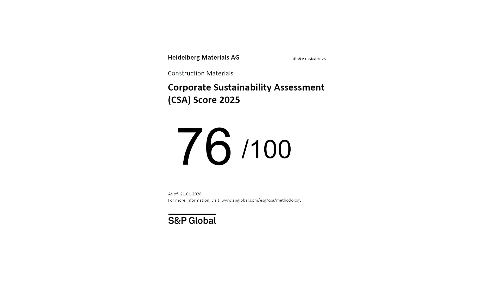 S&P Global CSA Score: 76/100