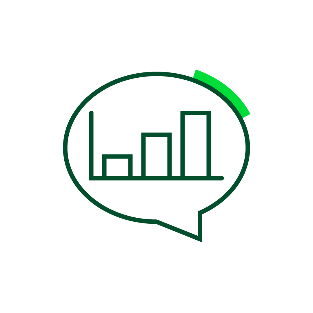 A chart inside a speech bubble symbolizing data-driven communication.