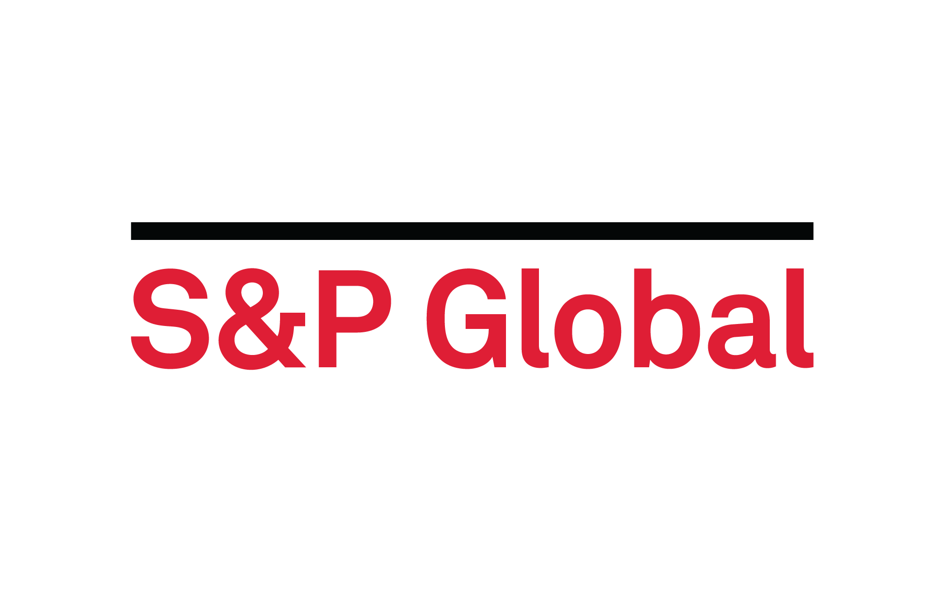 Logo of S&P Global, featuring the company's name in red text with a black horizontal line above it.