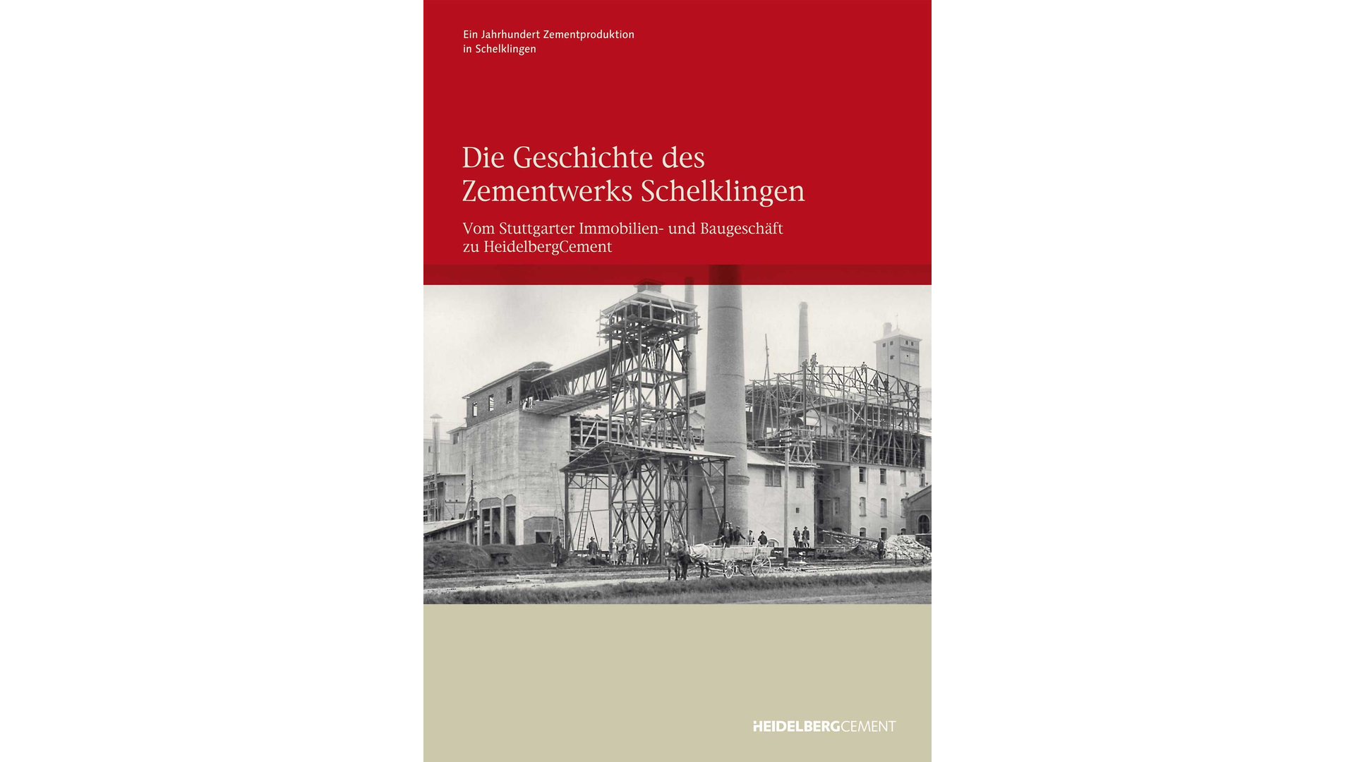 Cover einer Broschüre mit historischem Foto einer Industrieanlage und dem Titel "Die Geschichte des Zementwerks Schelklingen".