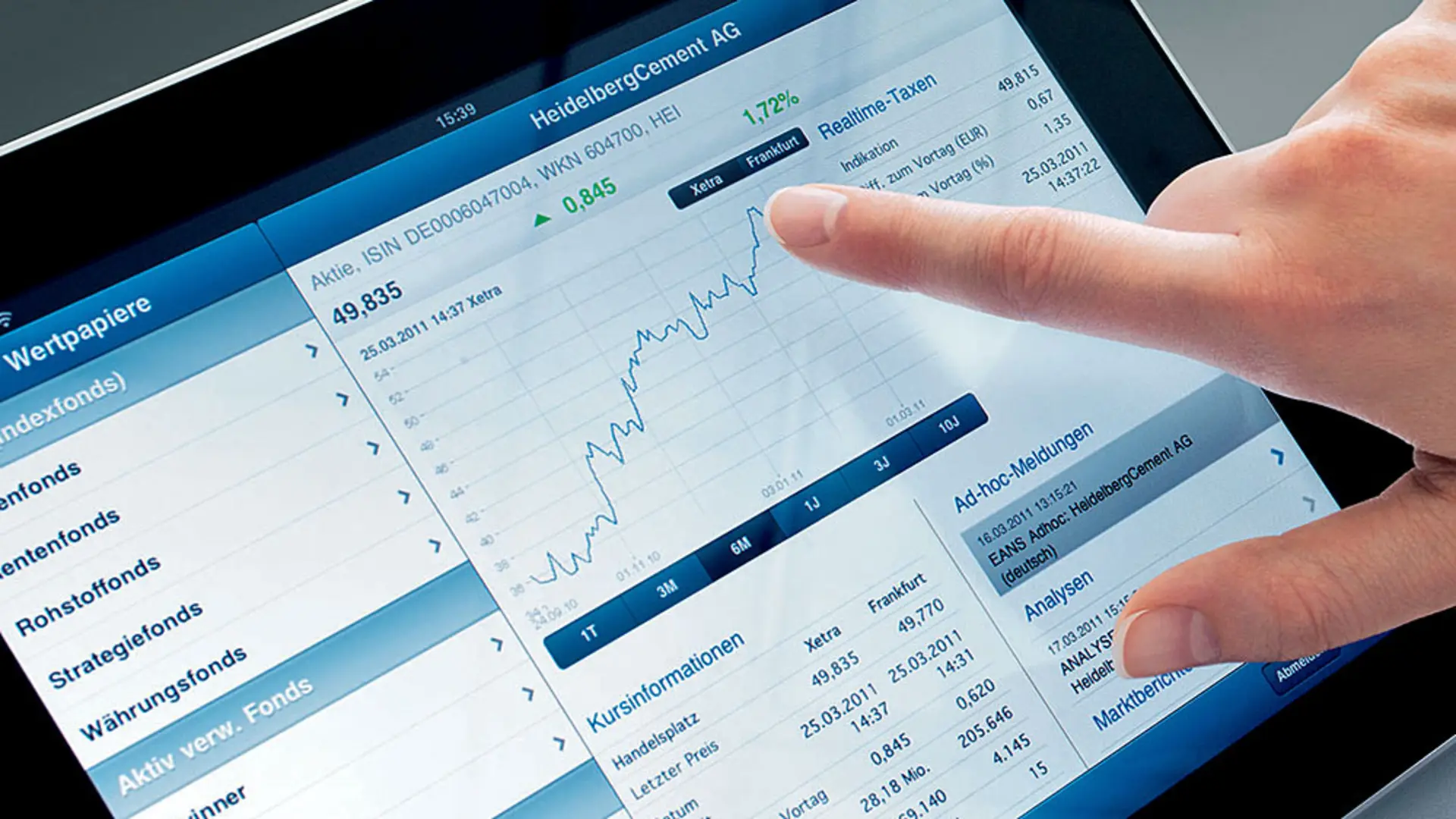 Chart of a HeidelbergCement share on a tablet