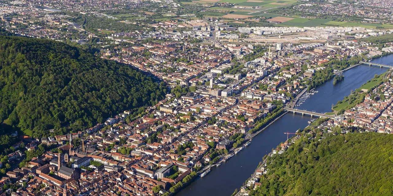 Aerial view of Heidelberg and the Neckar river