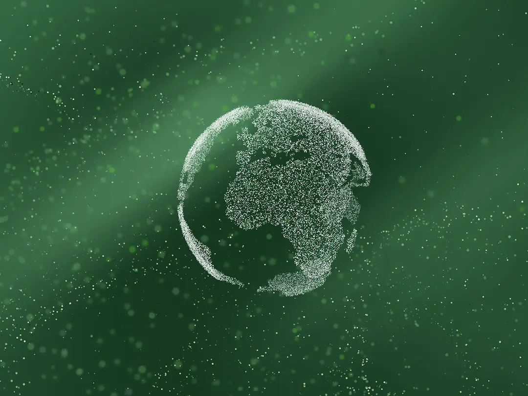 A digital rendering of Earth in green tones.