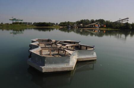 Wabenartige graue Insel, wie auf einem See schwimmt